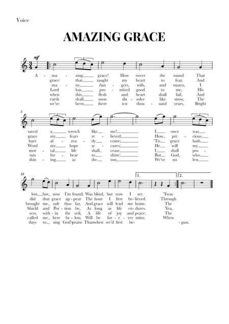 Free Sheet Music Amazing Grace For Soprano With Lyrics