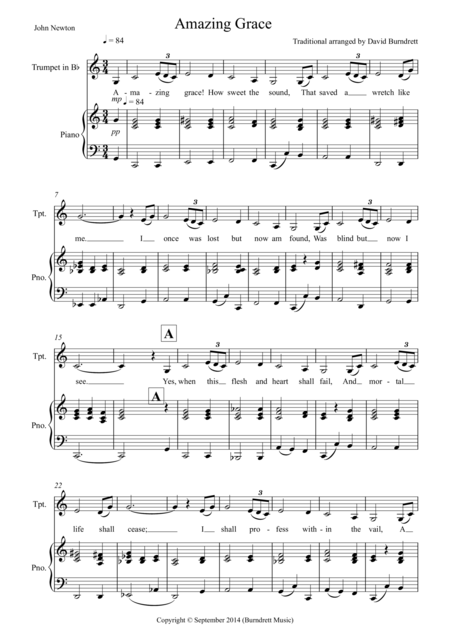 Free Sheet Music Amazing Grace For Trumpet And Piano