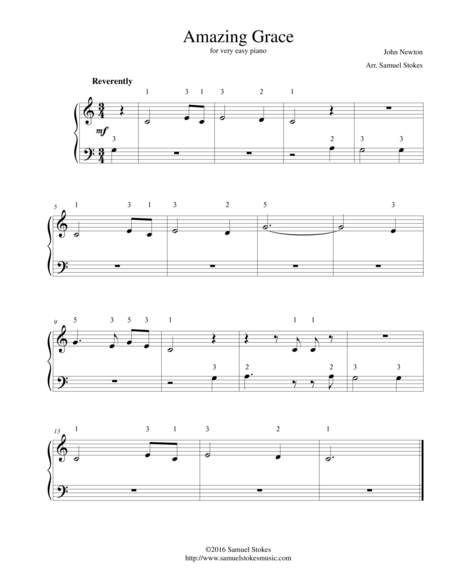 Amazing Grace For Very Easy Piano Sheet Music