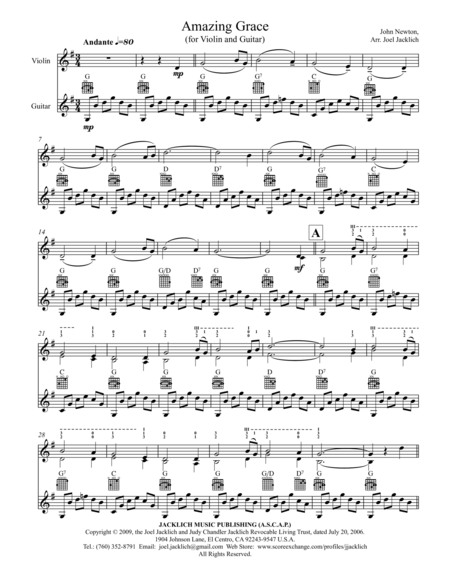 Free Sheet Music Amazing Grace For Violin And Guitar