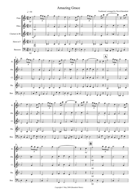 Amazing Grace For Wind Quintet Sheet Music