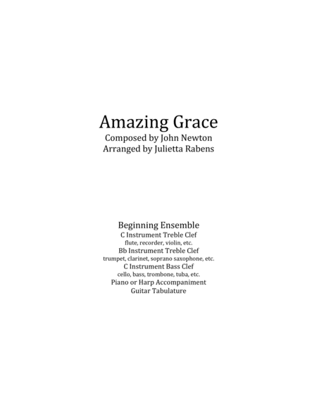 Amazing Grace In G Major For Easy Ensemble Sheet Music