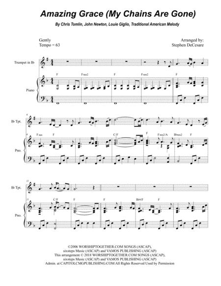 Amazing Grace My Chains Are Gone For Bb Trumpet Solo And Piano Sheet Music