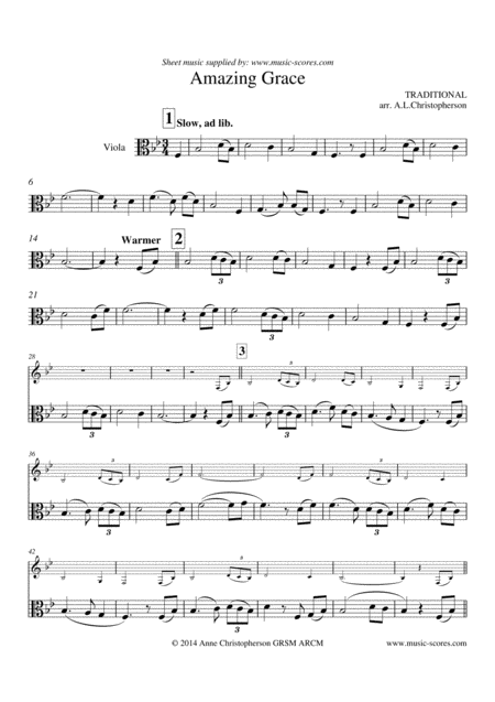 Free Sheet Music Amazing Grace Solo Viola