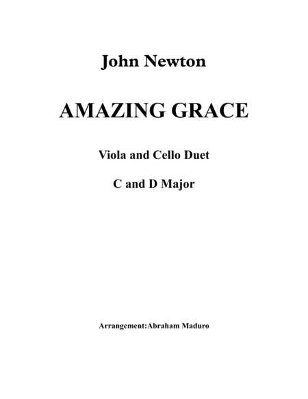 Amazing Grace Viola And Violoncello Duet Two Tonalities Included Sheet Music