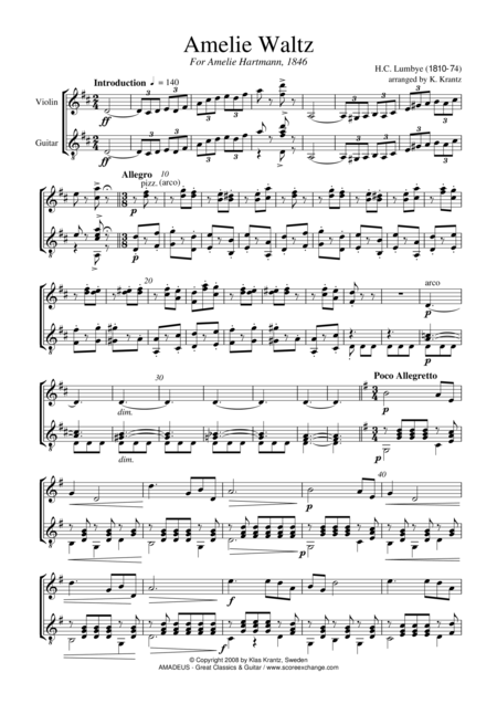 Amelie Waltz For Violin And Guitar Sheet Music