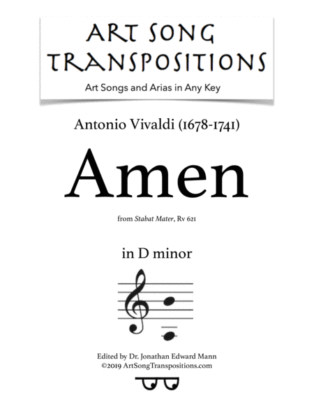 Free Sheet Music Amen Transposed To D Minor
