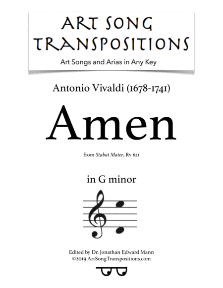 Free Sheet Music Amen Transposed To G Minor
