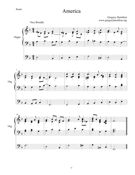 Free Sheet Music America Alternate Harmonization For Organ