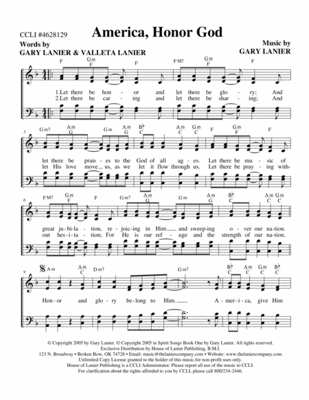 Free Sheet Music America Honor God Worship Hymn Sheet