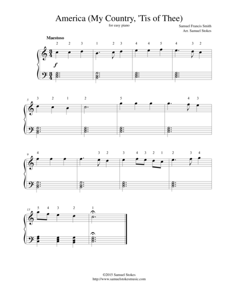 America My Country Tis Of Thee For Easy Piano Sheet Music