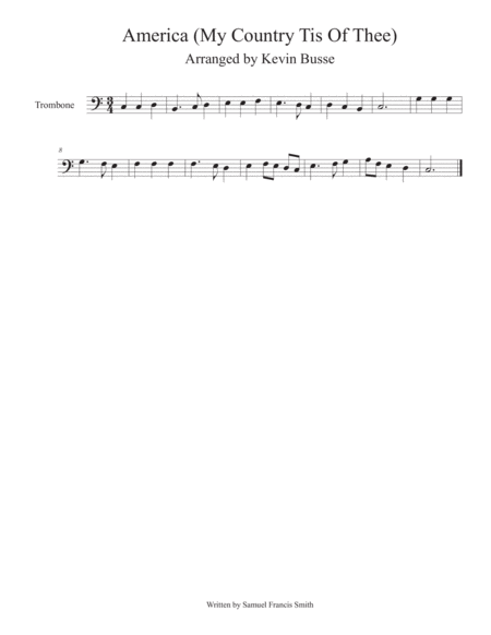 America My Country Tis Of Thee Trombone Sheet Music