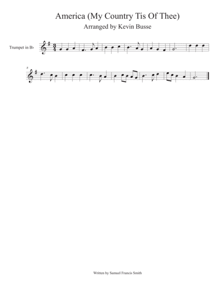 America My Country Tis Of Thee Trumpet Sheet Music