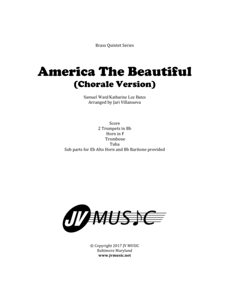 America The Beautiful Chorale Version For Brass Quintet Sheet Music