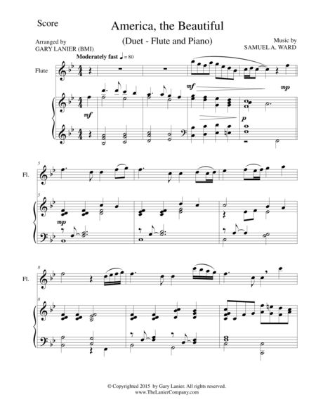 Free Sheet Music America The Beautiful Duet Flute And Piano Score And Parts