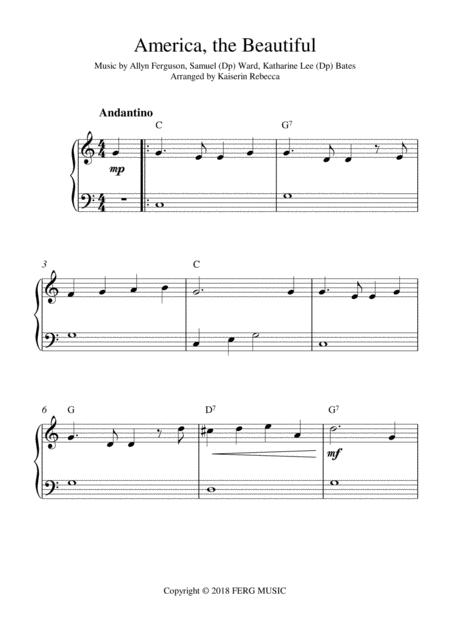 America The Beautiful Easy Piano With Chords Sheet Music