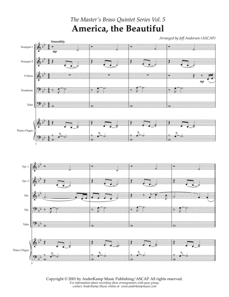 Free Sheet Music America The Beautiful For Brass Quintet