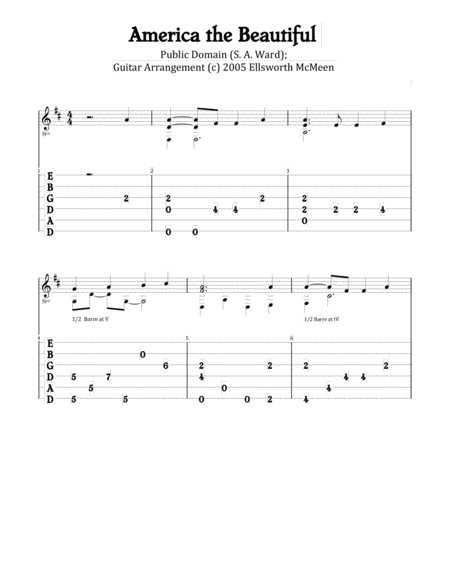 Free Sheet Music America The Beautiful For Fingerstyle Guitar Tuned Drop D