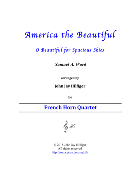 America The Beautiful For French Horn Quartet Sheet Music