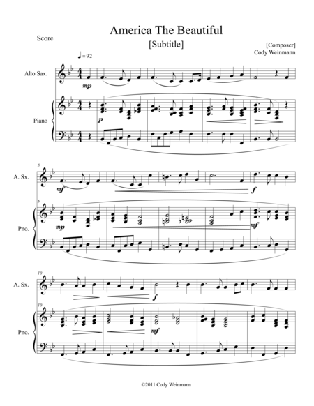 America The Beautiful For Saxophone And Piano Sheet Music