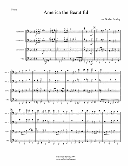 America The Beautiful Low Brass Quartet Sheet Music