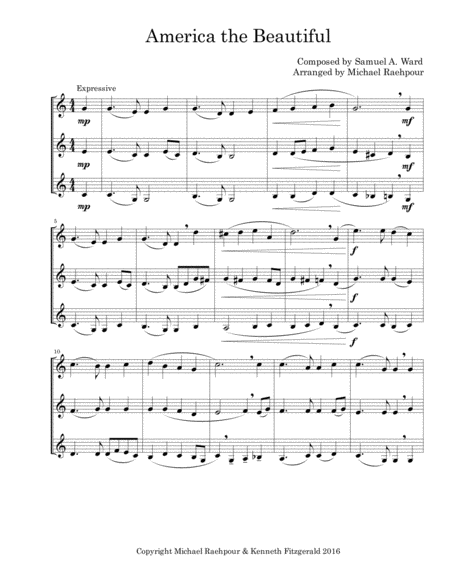 America The Beautiful Trumpet Trio Sheet Music