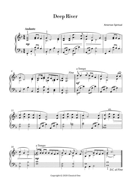 American Spiritual Deep River Easy Piano Arrangement Sheet Music