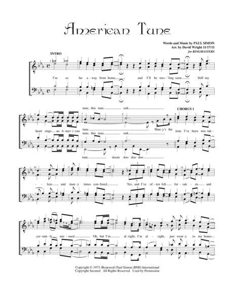 Free Sheet Music American Tune Chorus Pricing