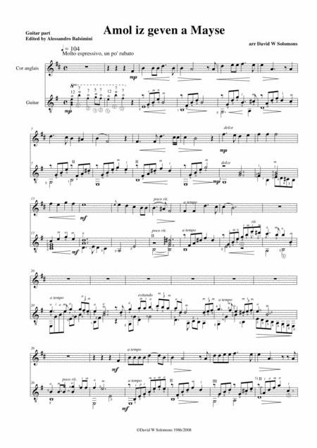 Free Sheet Music Amol Iz Geven A Mayse There Was Once A Tale For Cor Anglais And Guitar