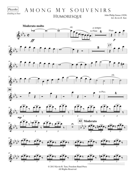 Free Sheet Music Among My Souvenirs Humoresque 1 Woodwind Parts