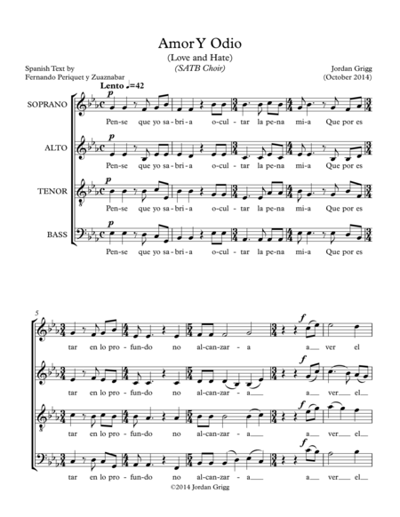 Free Sheet Music Amor Y Odio Love And Hate Satb Choir