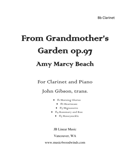 Amy Beach From Grandmothers Garden For Clarinet And Piano Sheet Music