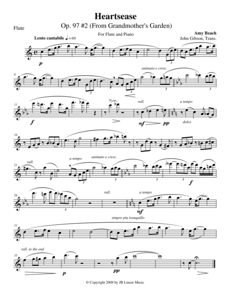 Free Sheet Music Amy Beach Heartsease From Grandmothers Garden For Flute And Piano