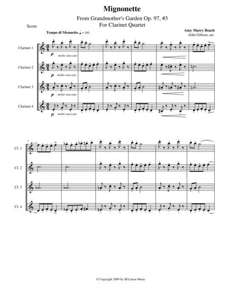 Free Sheet Music Amy Beach Mignonette Set For Clarinet Quartet