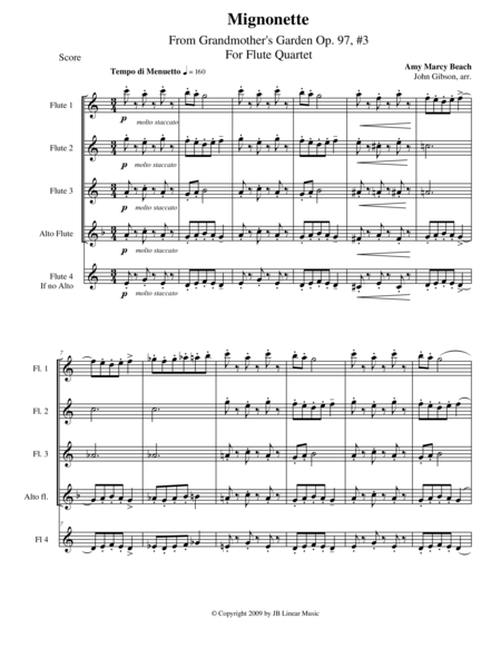 Amy Beach Mignonette Set For Flute Quartet Sheet Music