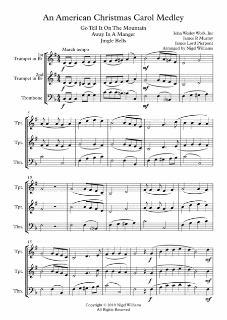 An American Christmas Carol Medley For Brass Trio Sheet Music