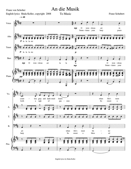Free Sheet Music An Die Musik In English For Choir Satb With Piano Accompaniment