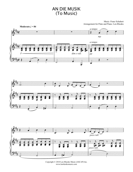 An Die Musik To Music Franz Schubert Flute And Piano Sheet Music