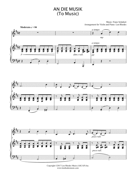 An Die Musik To Music Franz Schubert Violin And Piano Sheet Music