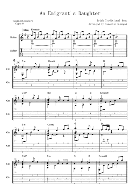 Free Sheet Music An Emigrants Daughter Fingerstyle Guitar