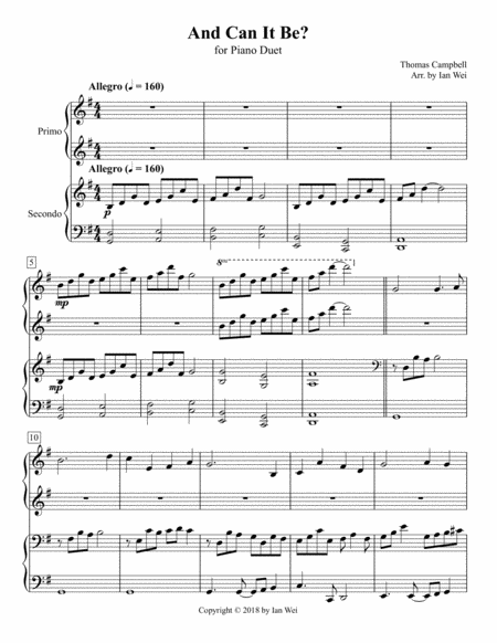 Free Sheet Music And Can It Be For Piano Duet