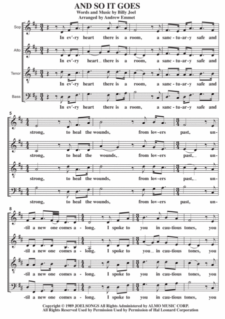 And So It Goes A Cappella Sheet Music