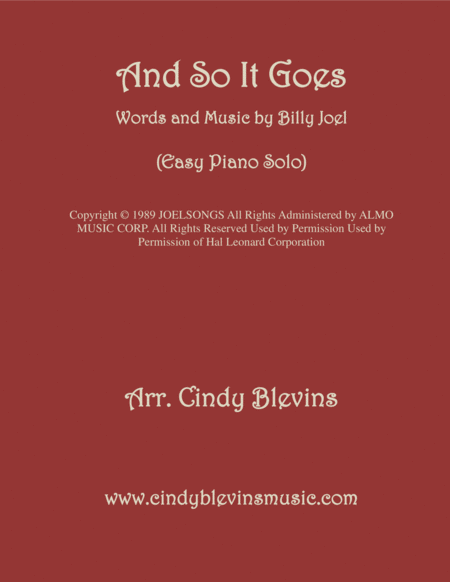 And So It Goes An Easy Piano Solo Arrangement Sheet Music