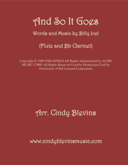Free Sheet Music And So It Goes Arranged For Flute And Bb Clarinet