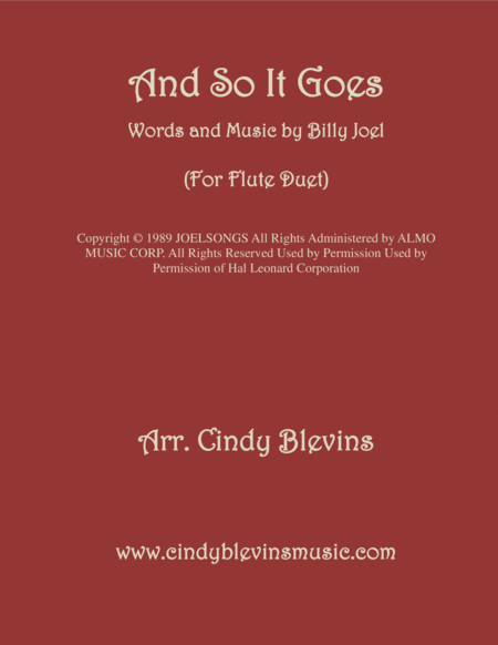 Free Sheet Music And So It Goes Arranged For Flute Duet