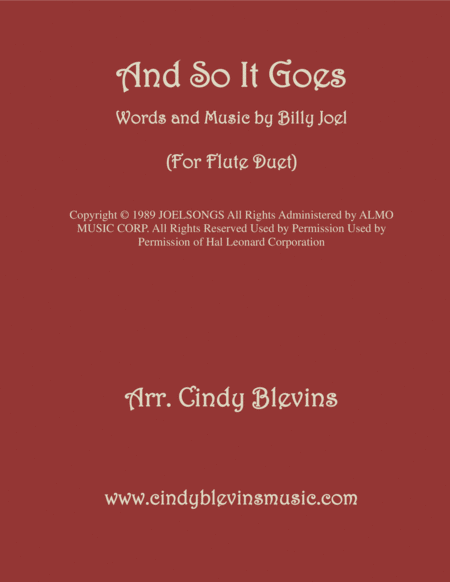 And So It Goes Arranged For Flute Duet Sheet Music