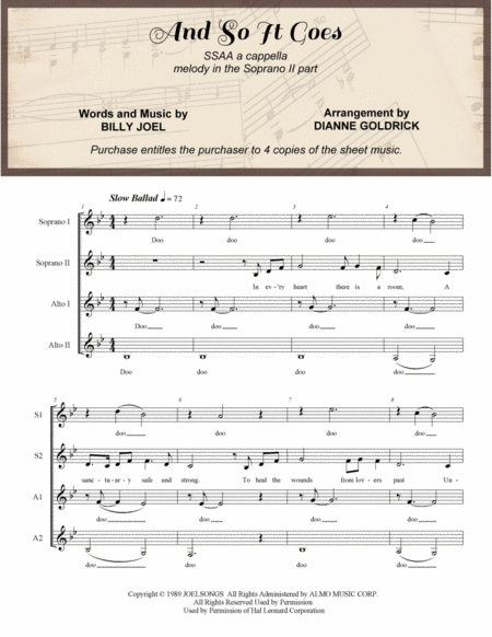 And So It Goes Ssaa A Cappella Sheet Music