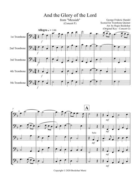 And The Glory Of The Lord From Messiah F Trombone Quintet Sheet Music