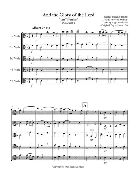 And The Glory Of The Lord From Messiah F Viola Quintet Sheet Music