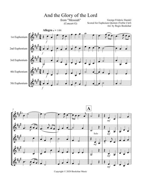 And The Glory Of The Lord From Messiah G Euphonium Quintet Treble Clef Sheet Music